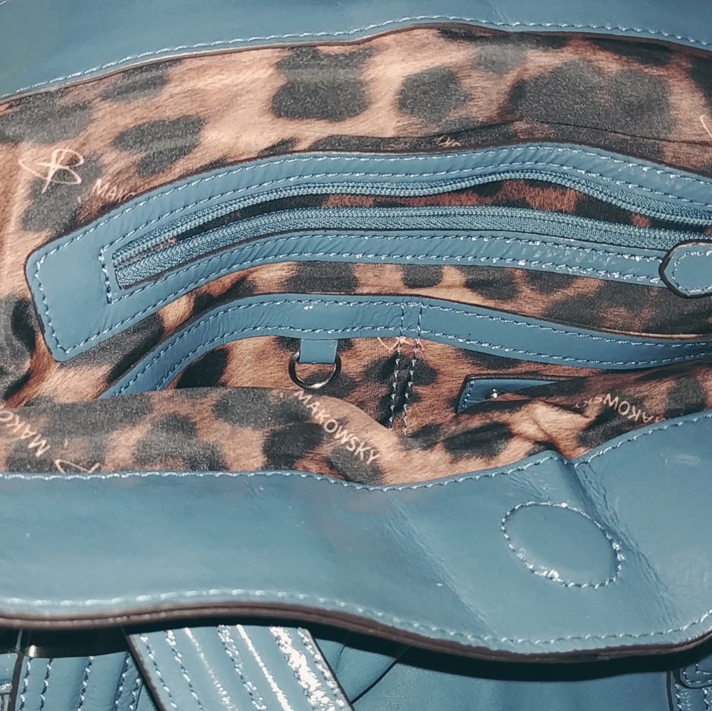 B. Makowsky Blue Leather Satchel Bag - Picture 2 of 8